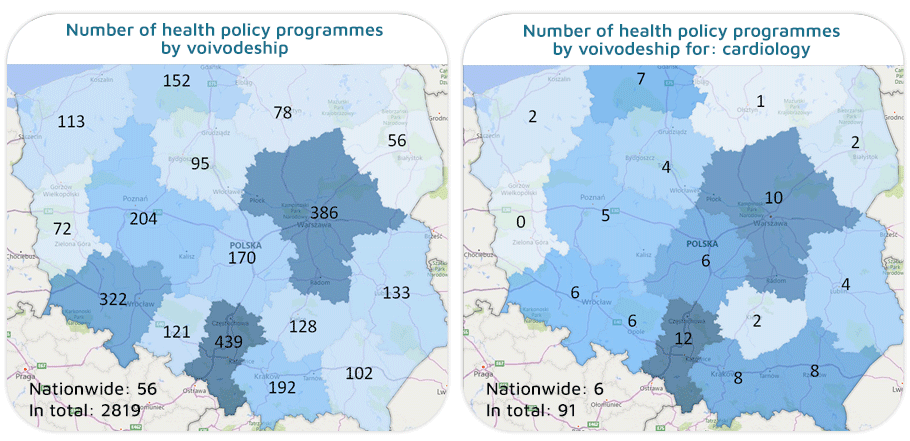 Number of health policy programmes by voivodeship
