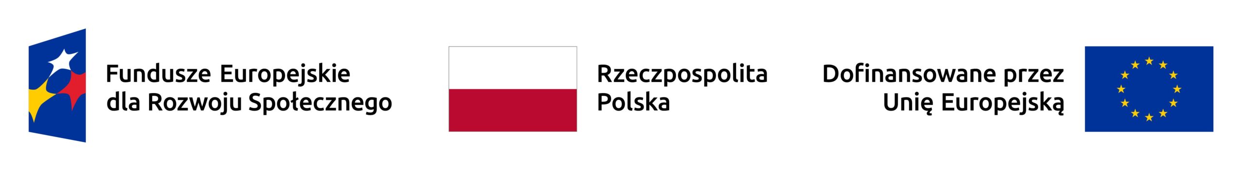 Od lewej do prawej: Logo i tekst Europejskiego Funduszu Społecznego w języku polskim, flaga Polski z tekstem Rzeczpospolita Polska oraz flaga UE z tekstem Dofinansowane przez Unię Europejską.